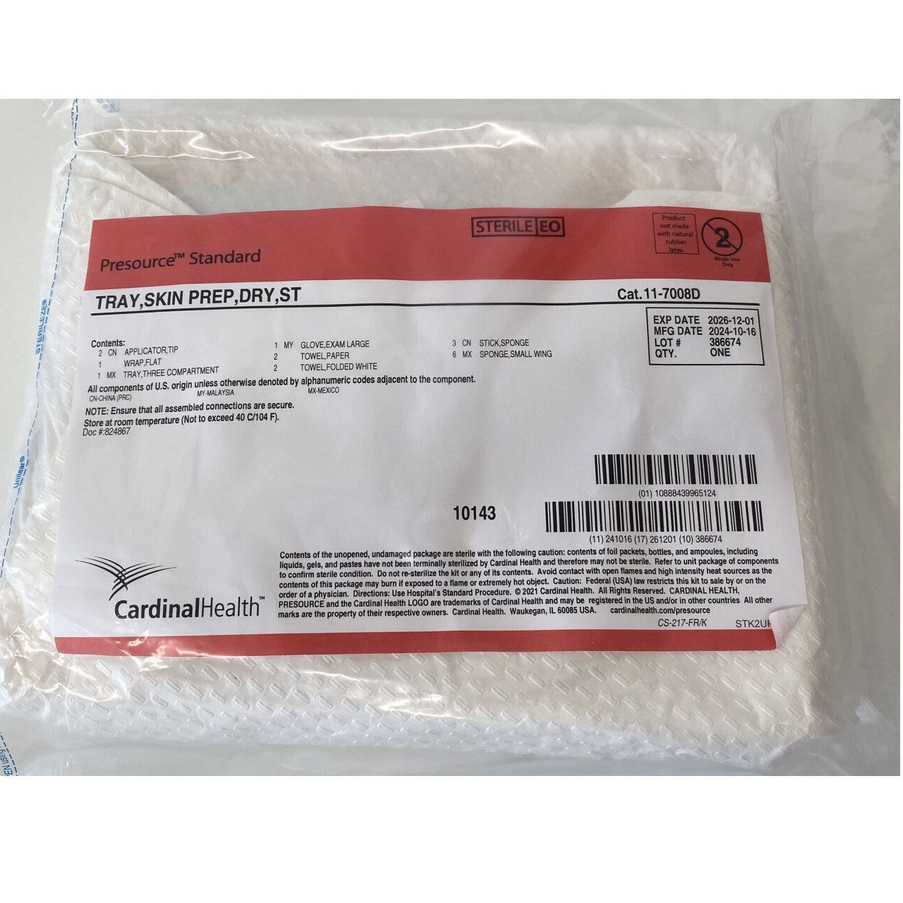 Skin Prep Tray, Standard, Dry, All States, Sterile, 20/cs