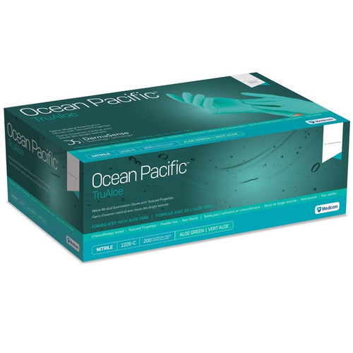 Ocean Pacific TruAloe Nitrile Exam Gloves, PF, Textured, Green. Small. 200/bx, 10 bx/cs (Not Available for sale into Canada)