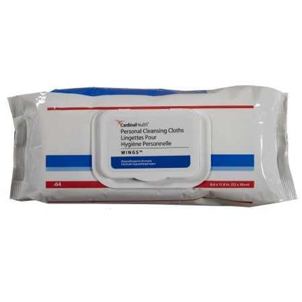 WINGS Personal Cleansing Cloths, 8.6" x 11.8", Softpack, 64 count, 12 pk/cs (Continental US Only)