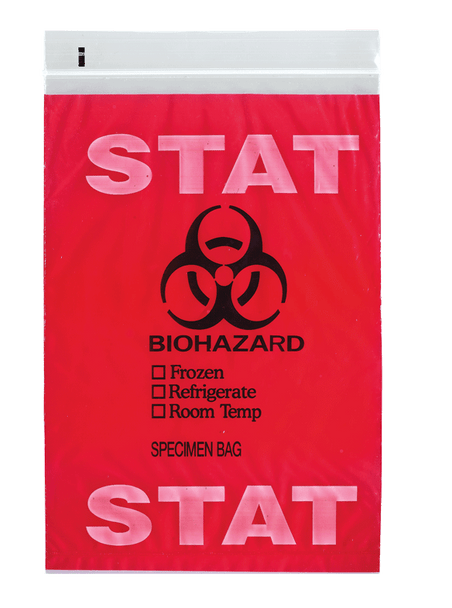 Reclosable Specimen Transport Bag, 3 Wall Zips, Printed "BIOHAZARD", 12" x 15", Yellow Tint-Printed "PRIORITY", 1000/cs (DROP SHIP ONLY)