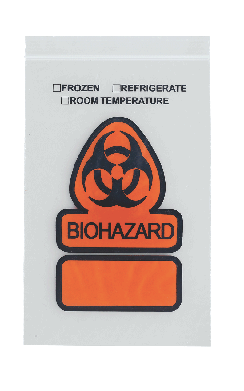Reclosable Specimen Transport Bag, 2 Wall, Printed "BIOHAZARD", 10" x 10", 1000/cs (DROP SHIP ONLY)