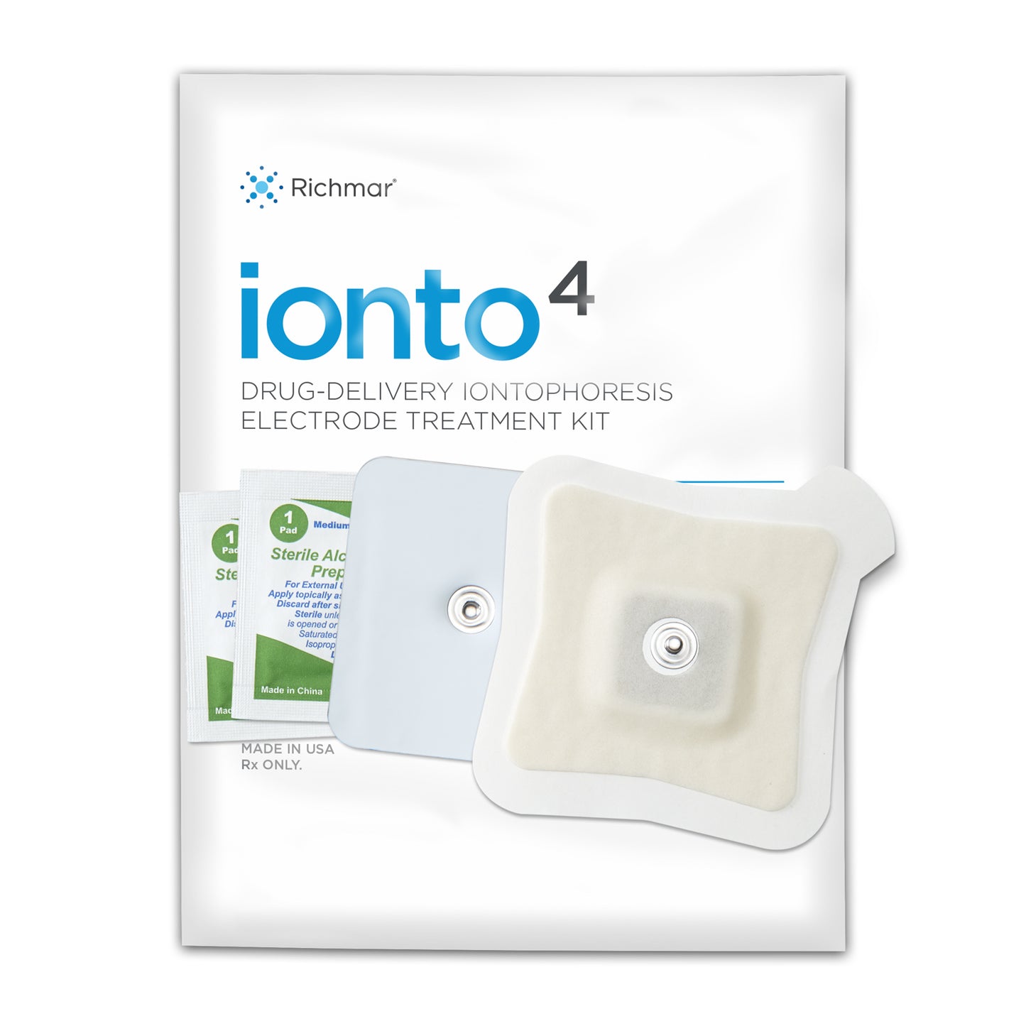 Ionto4 Small Electrode Kit, 1.5cc, 4ma Iontophoresis Electrode, Buffered Return Electrode, (2) Alcohol Prep Pads, 12kt/bg, 1bg/cs (US Only) (To Be DISCONTINUED)