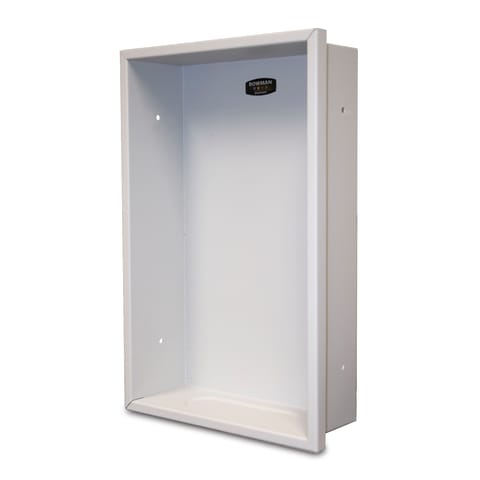 Semi-Recessed Hand Sanitizer Dispenser, Holds Hand Sanitizer Dispenser without Installed Drip Tray, Quartz Beige Powder-Coated Steel, 12.35"W x 18.85"H x 4.22"D