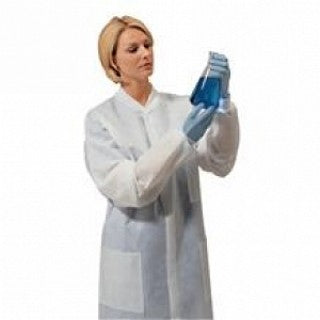 Lab Coat, Disposable, Traditional Collar, Knit Cuff, Knee Length, Snap Closure, Pockets, Blue, Large, 25/cs (Continental US Only)
