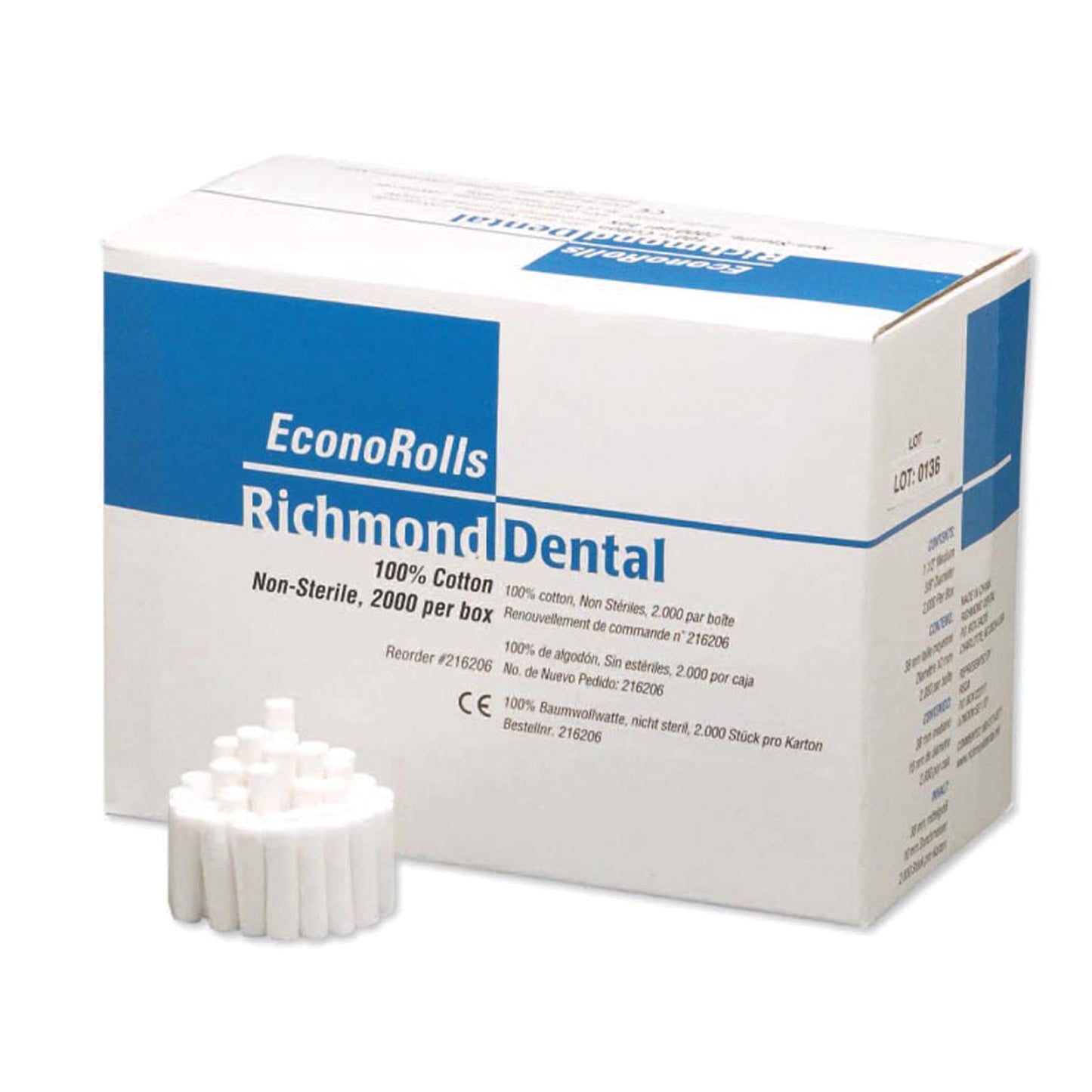 Economy Cotton Roll, Medium 1_" x 3/8" Dia, Non-Sterile, 2000/bx