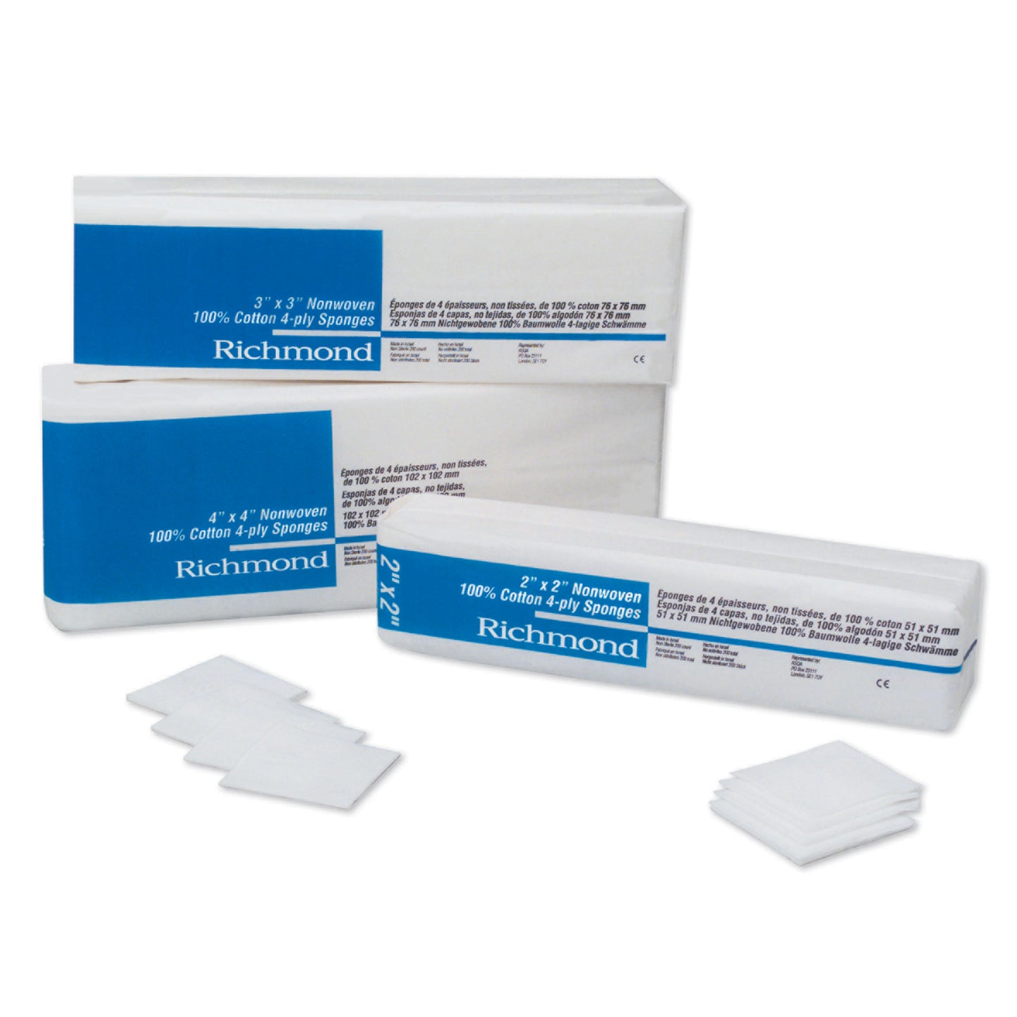 Non-Woven Cotton Sponge, 4" x 4", 4-Ply, Non-Sterile, 200/slv, 10 slv/cs