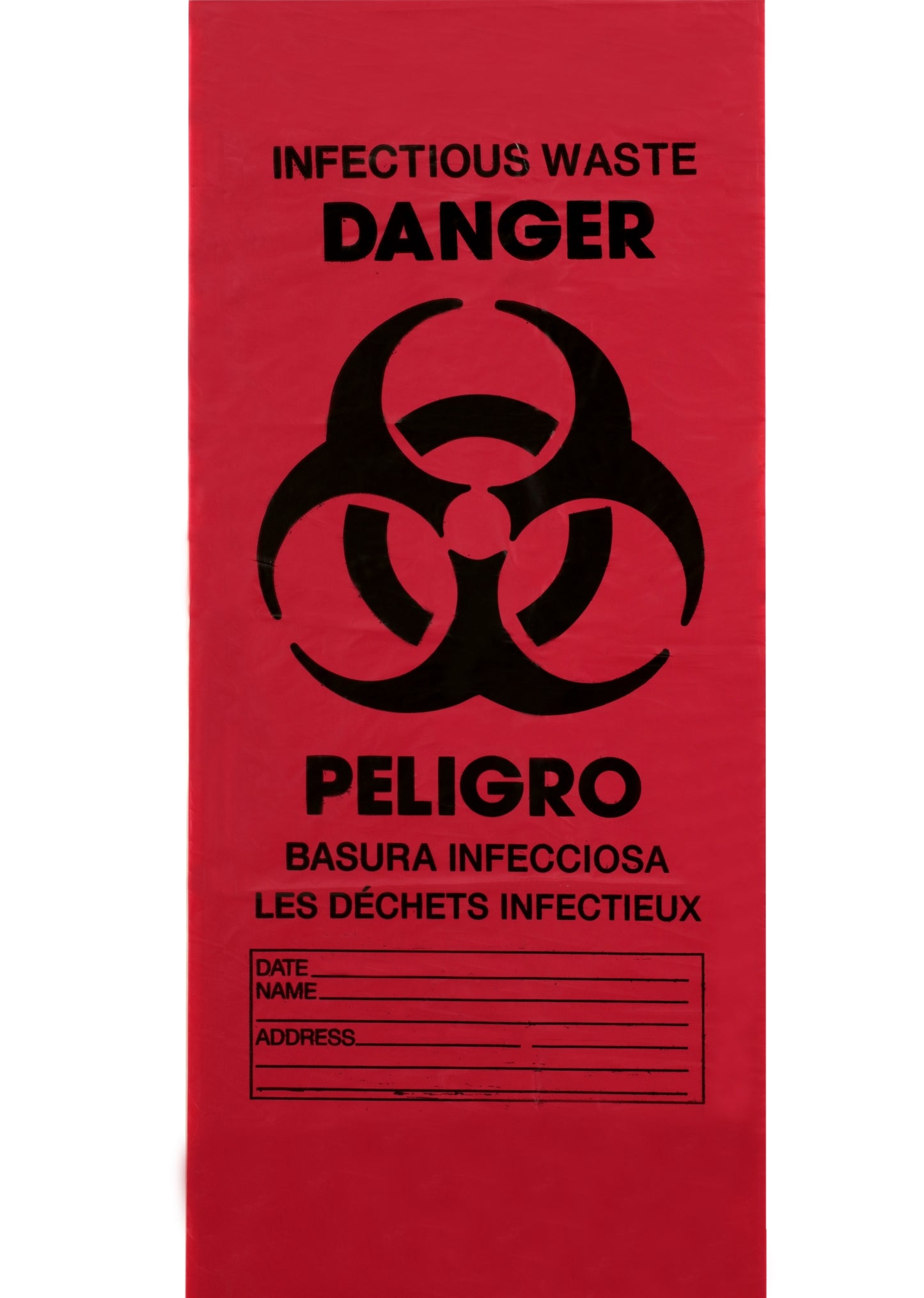 Infectious Waste Bag with Biohazard Symbol, 30_" x 43", Red, 14 mic, 30-32 Gal, 25/bx, 10 bx/cs