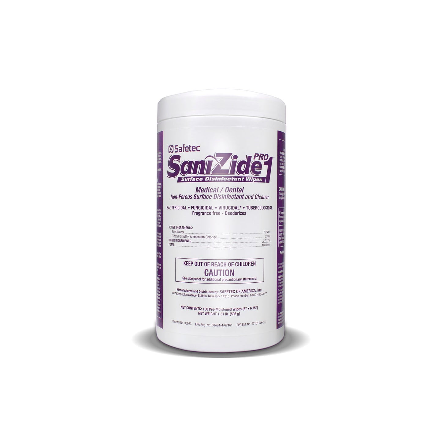 SaniZide Pro 1, Wipes, 150/bx, 12 bx/cs (Item is considered HAZMAT and cannot ship via Air or to AK, GU, HI, MP, PR, VI) (Not Available for Sale into Canada)