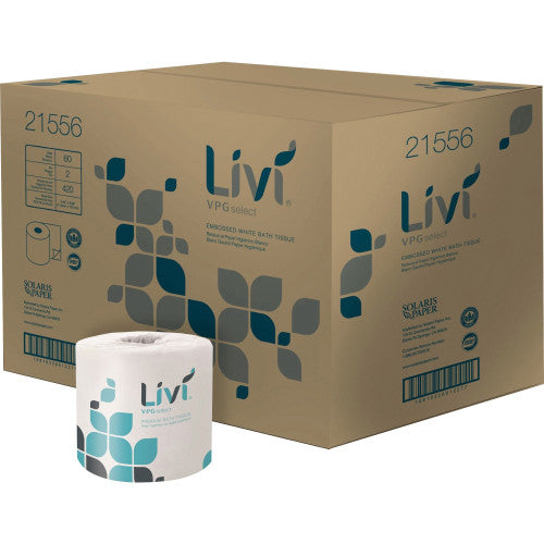 Livi Bath Tissue, 4.49" x 3.98", 2-Ply, Leaf Emboss White, 420 sheets/rl, 60 rl/cs (18 cs/plt) (APT #452036)