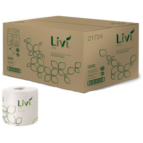 Livi Bath Tissue, 4.06" x 3.66", 2-Ply, Leaf Emboss White, 500 sheets/rl, 96 rl/cs (12 cs/plt) (APT #452024)