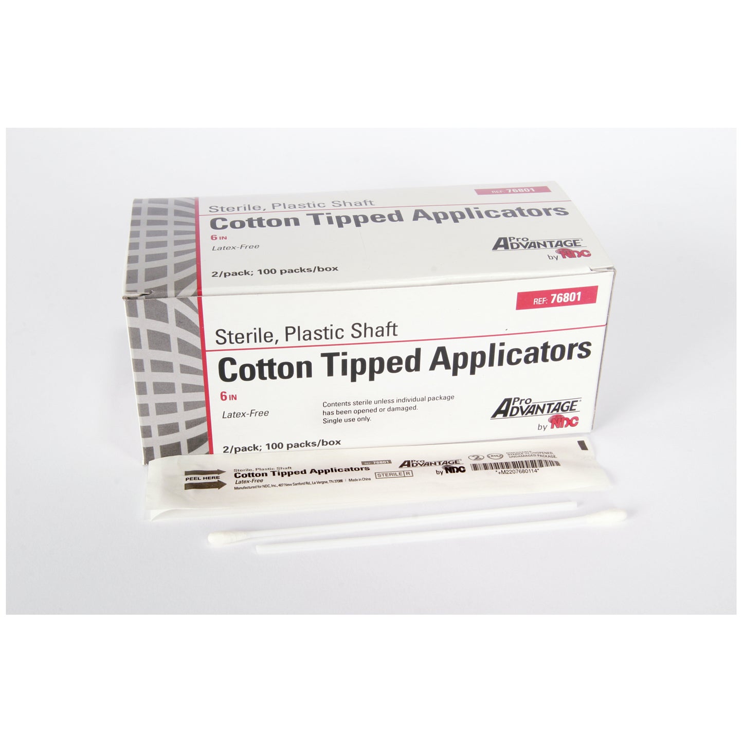 Cotton-Tipped Applicator, 6" x 1/10", Plastic Shaft, Sterile, 2/pk, 100 pk/bx, 10 bx/cs