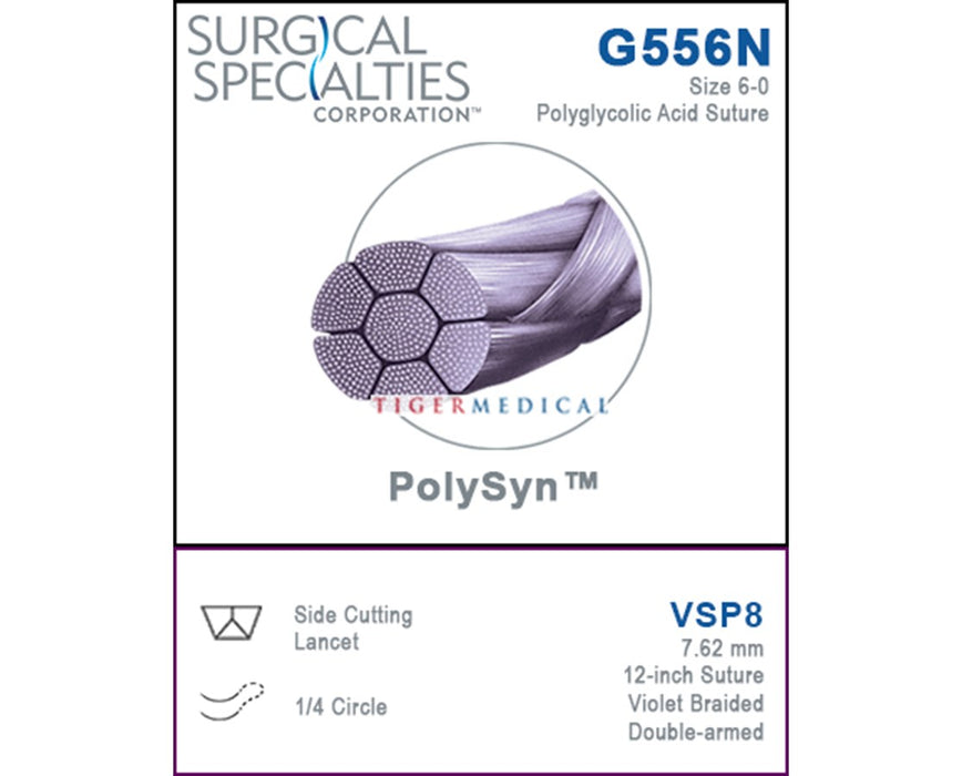 Polyglycolic Acid Suture, Violet Braided, Lancet, Size 6-0, 12"/30cm, 7.62mm, 1/4 Circle, 12/bx