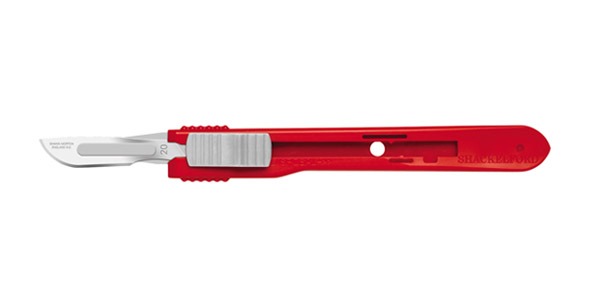 Safety Scalpels, Swann Morton, Stainless Steel, Red Handle, Size 20, Disposable, Sterile, 25/bx (DROP SHIP ONLY)