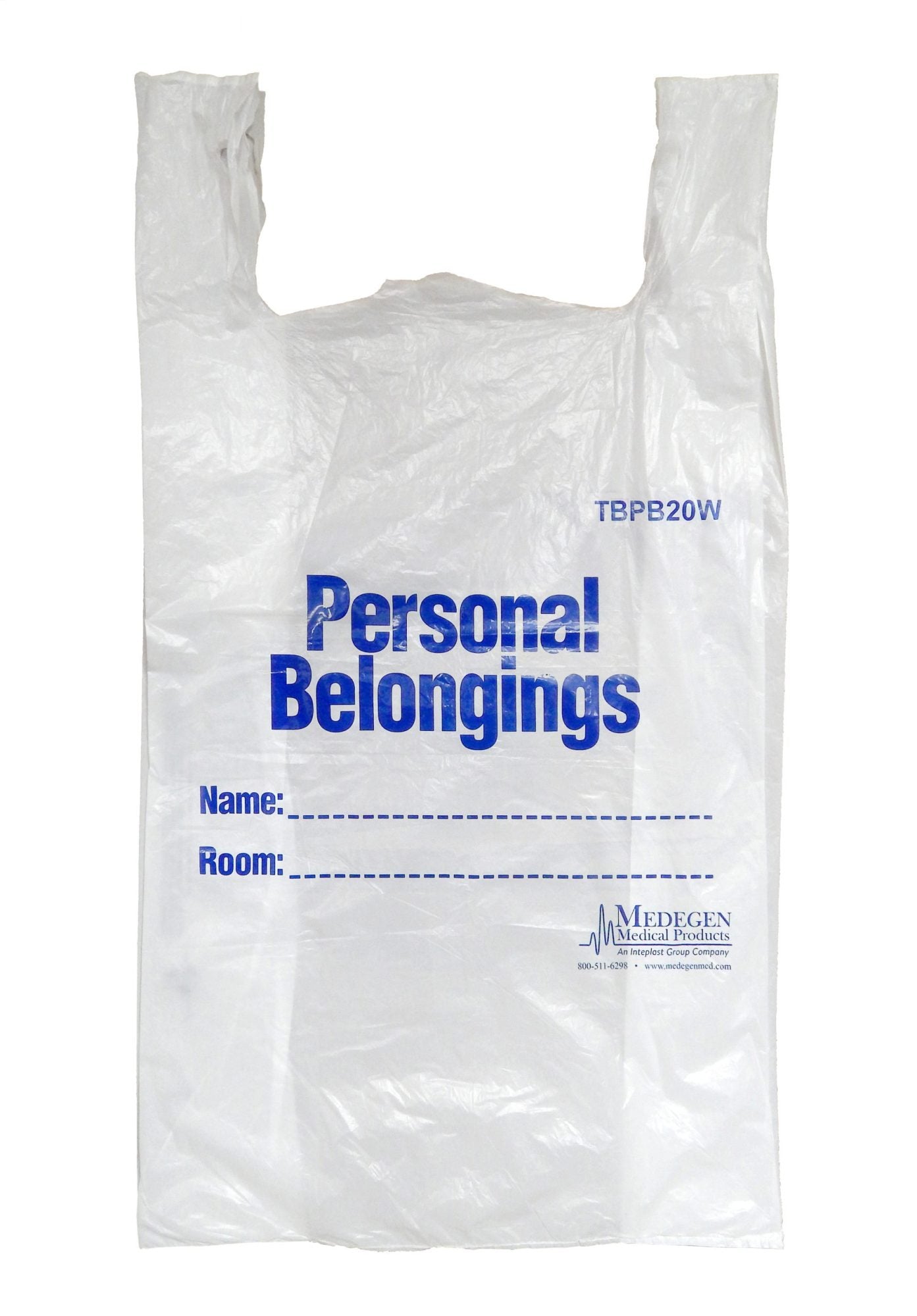 Tie&GO Patient Belonging Bag with Loop Handles, 16" x 26" x 8", White/ Blue, 50/pk, 10 pk/cs