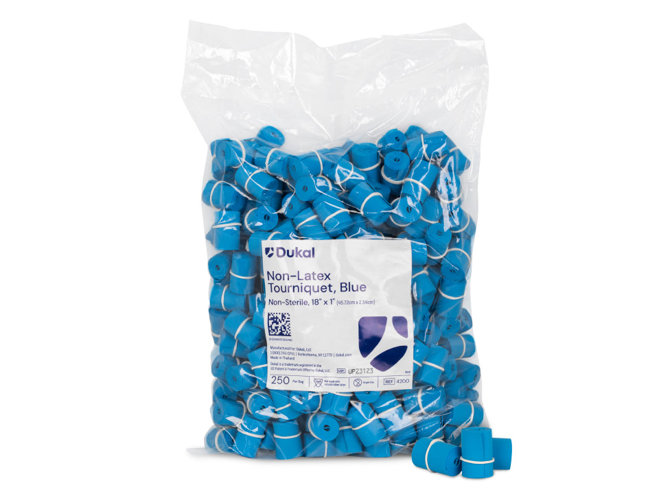Tourniquet, Blue, Rolled & Banded, 18" x 1", Polyisoprene, Non-Sterile, 250/bg, 4 bg/cs
