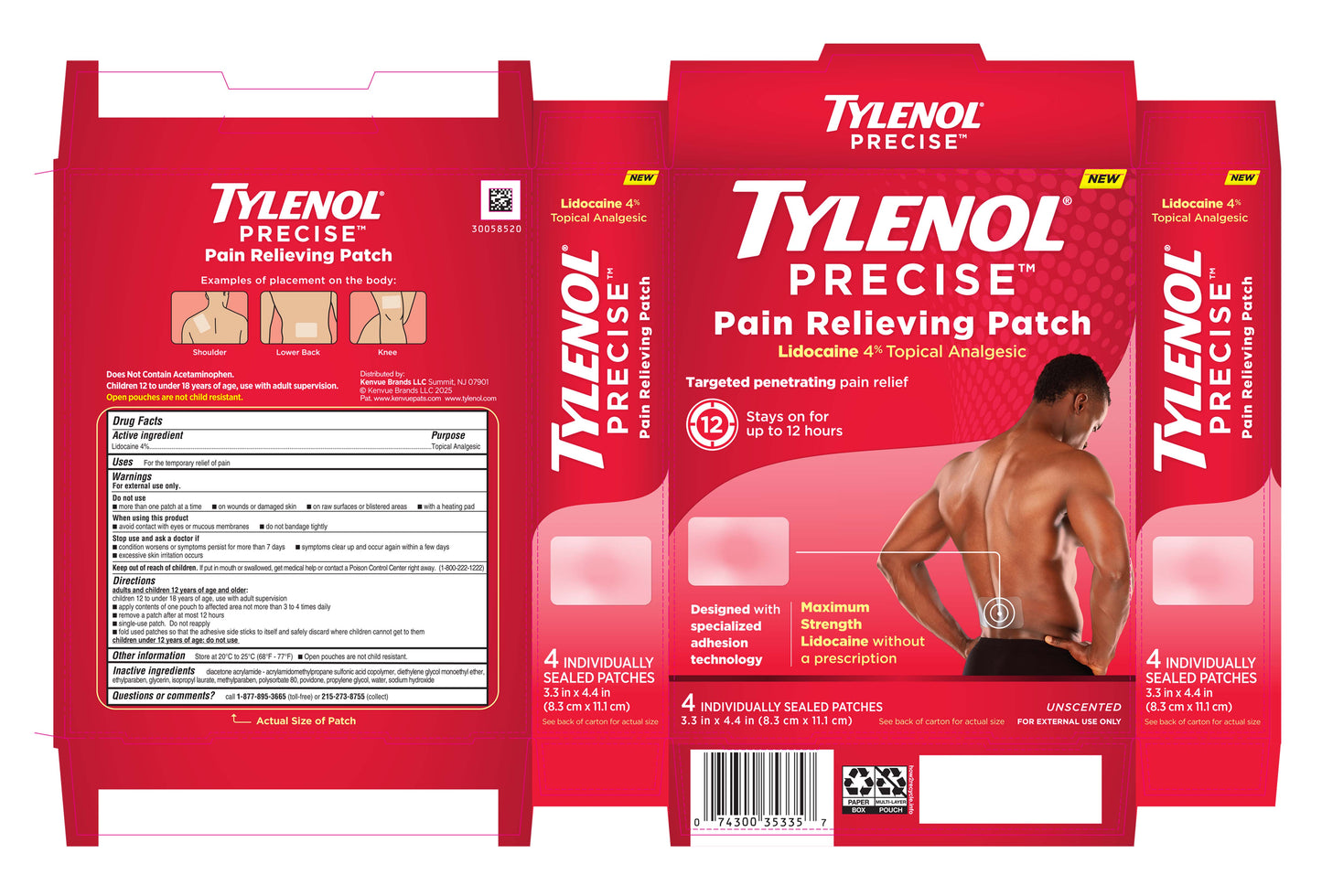 Tylenol Precise Pain-Relieving Patch, Large, 4 ct, 3/pk, 6 pk/cs (Continental US+HI Only) (Pricing Subject to Change without Prior Notification)