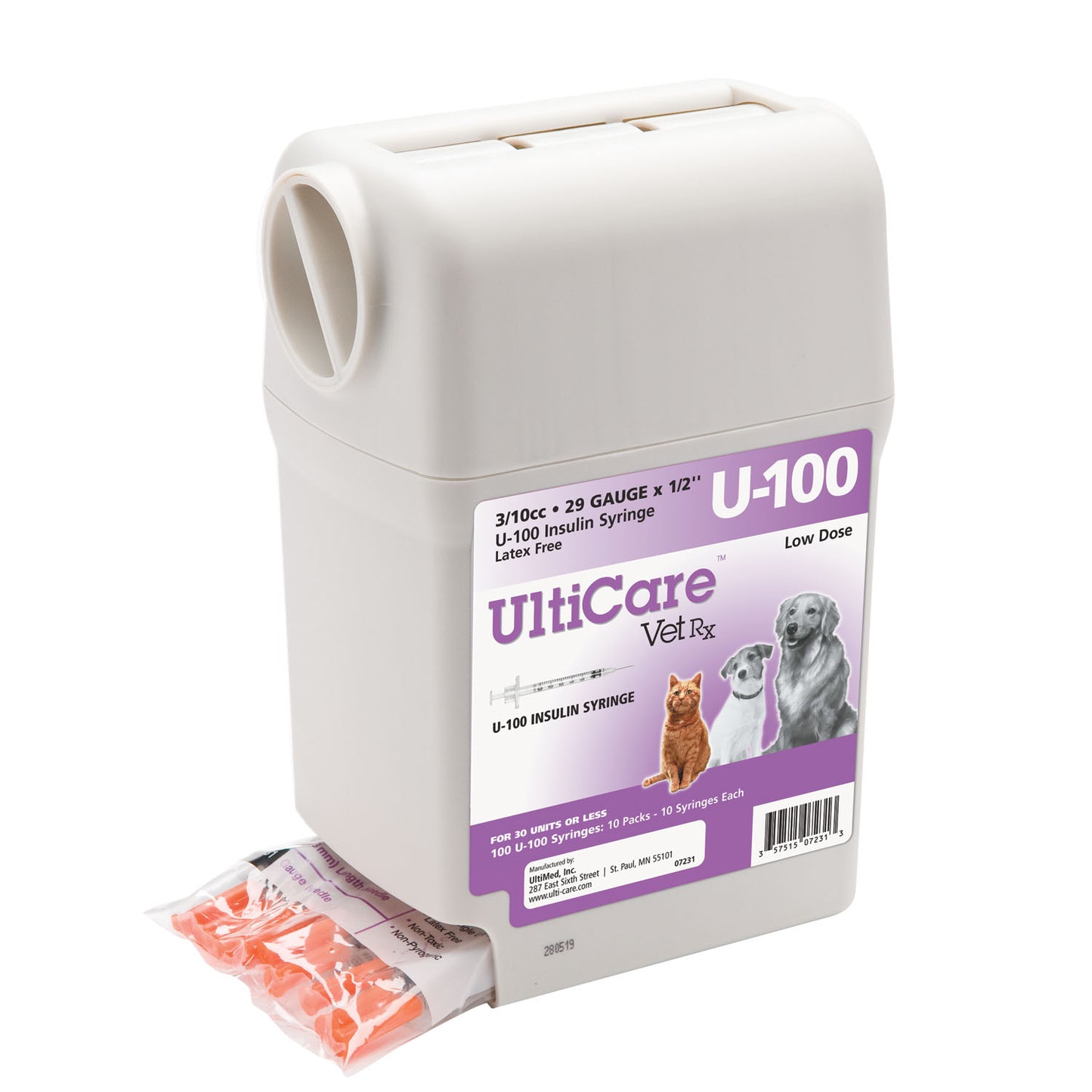 UltiGuard U-100 Syringe Dispenser, 29G x _", 3/10cc, 100/bx