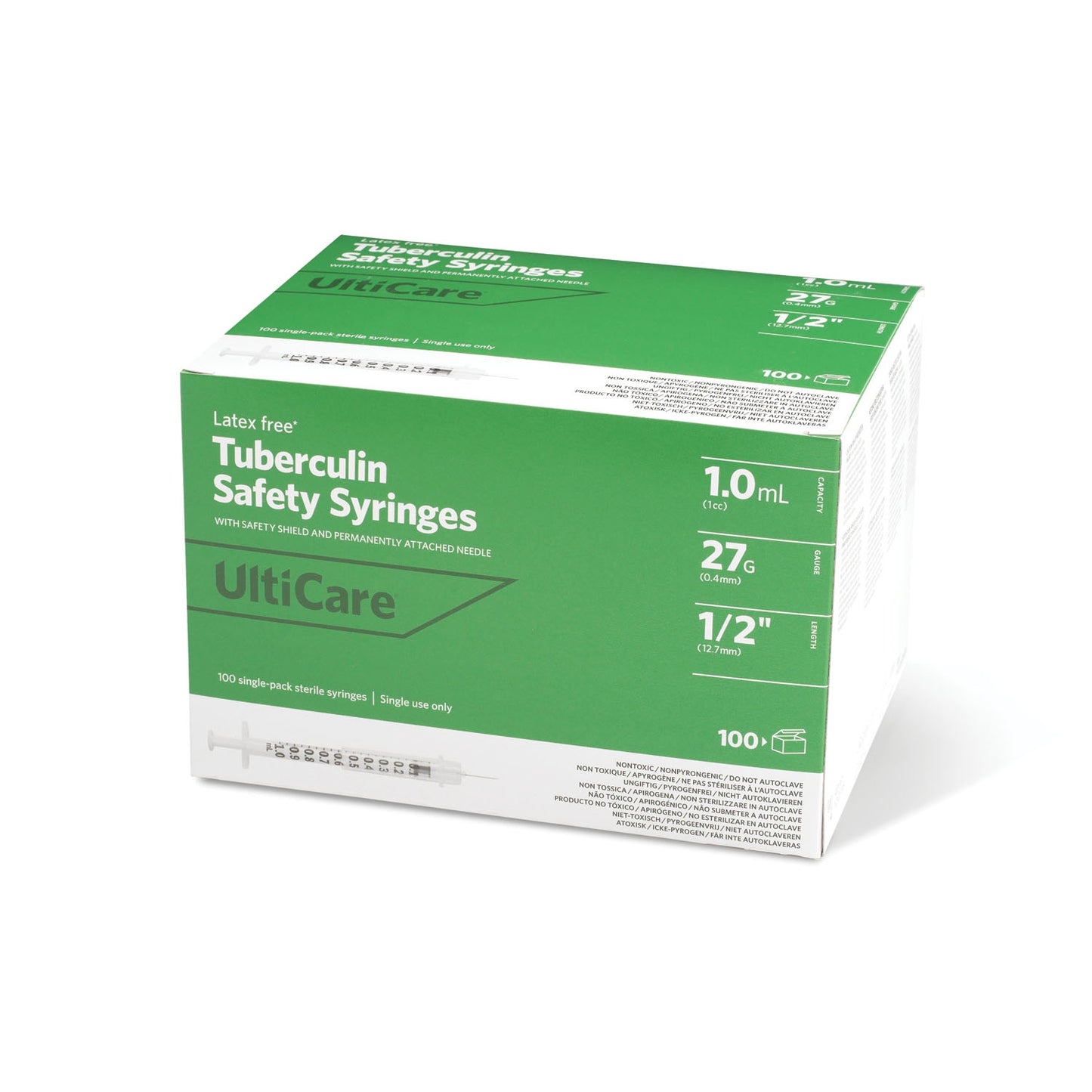 Safety Syringe, Fixed Needle, Tuberculin, 1mL, 27G x _", 100/bx