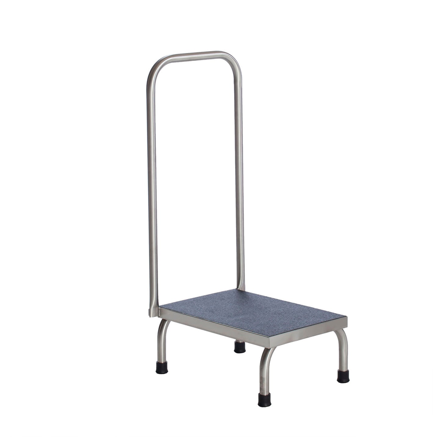 Step Stool, 1-Step with Handrail, Stainless Steel, 18"W x 7 5/8"H x 12"D, handrail 36"H (DROP SHIP ONLY)