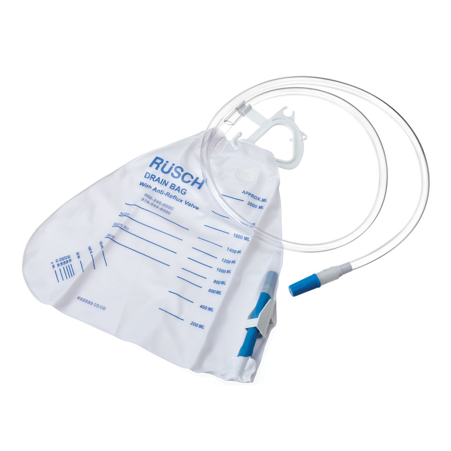 Bedside Drainage Bag, Anti-Reflux Valve, Plastic Hook Hanger, 20/bx