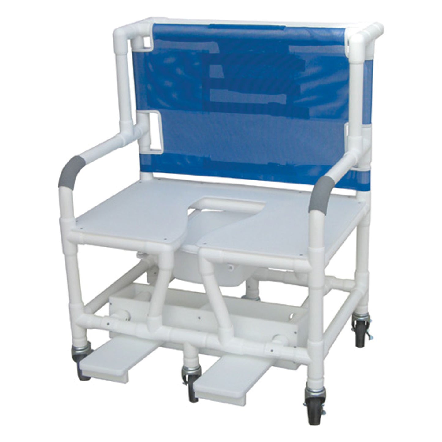 Bariatric Shower Chair, 30" Internal Width, (6) Heavy Duty Casters, 5" x 1_", 10 Qt Pail, Footrest, 700 lbs Capacity