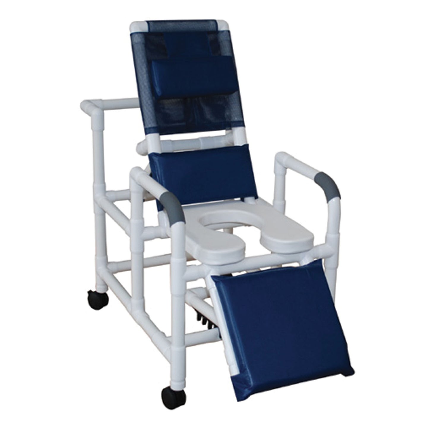 Reclining Shower Chair, Deluxe Elongated Open Front Soft Seat & Elevated Leg Extension