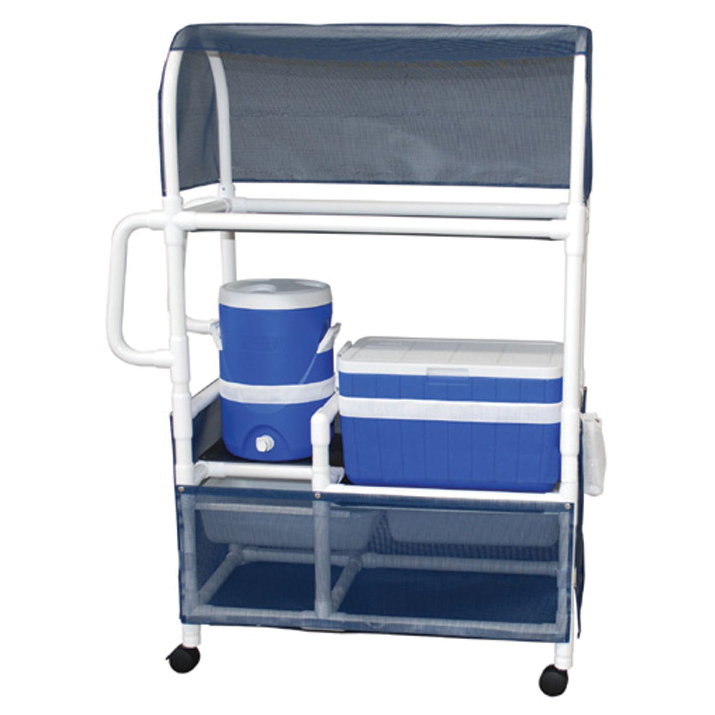 Hydration/ Ice Cart, 48 Qt Ice Chest, 5 Gal Water Cooler, Skirt Cover Panels & Canopy Standard Mesh