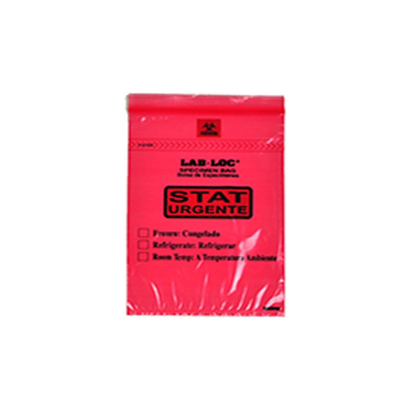 Specimen Bag, Seal-N-Rip, Removable Biohazard Symbol, Zipper Closure, 3-Wall, Red Tint Printed "STAT", 1.75 mil, 6" x 9", 100 bg/pk, 10 pk/cs