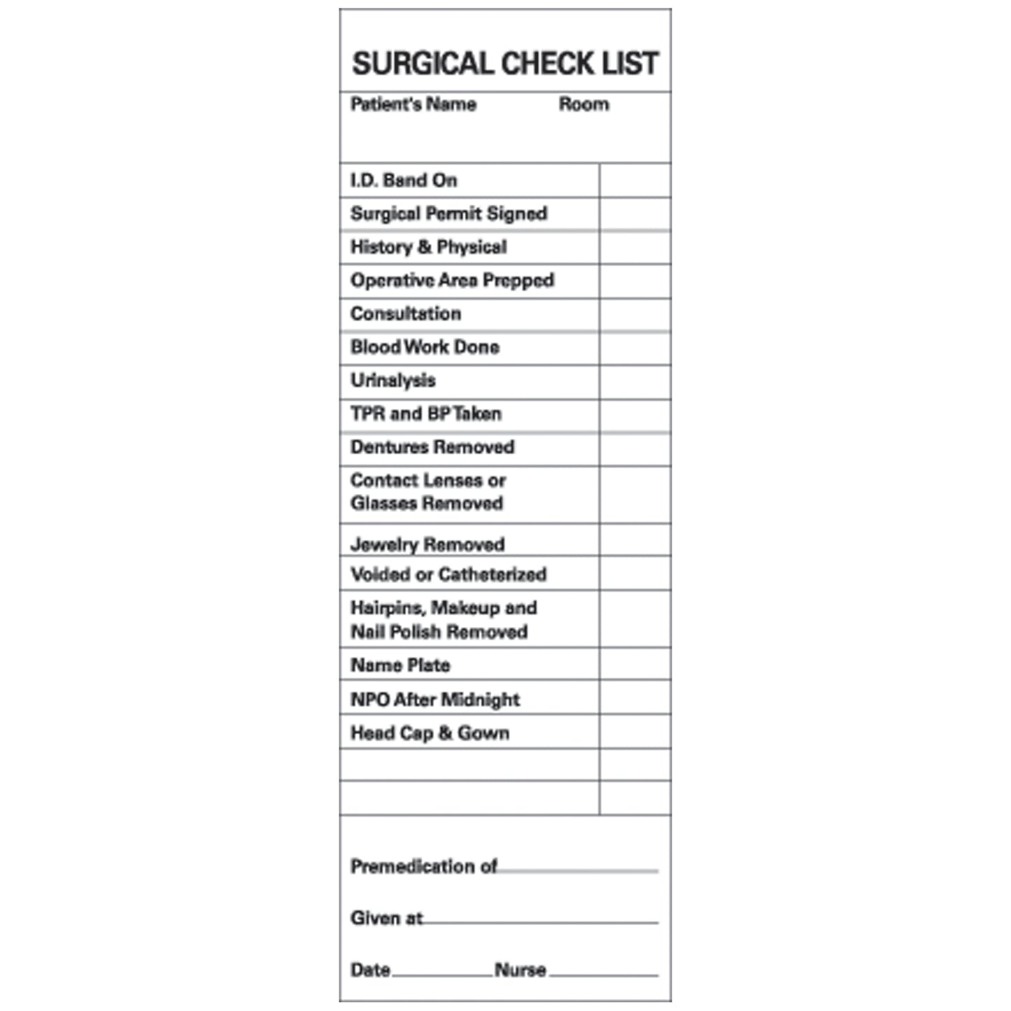 Surgical Checklist Patient Chart Labels, 2" x 6", White