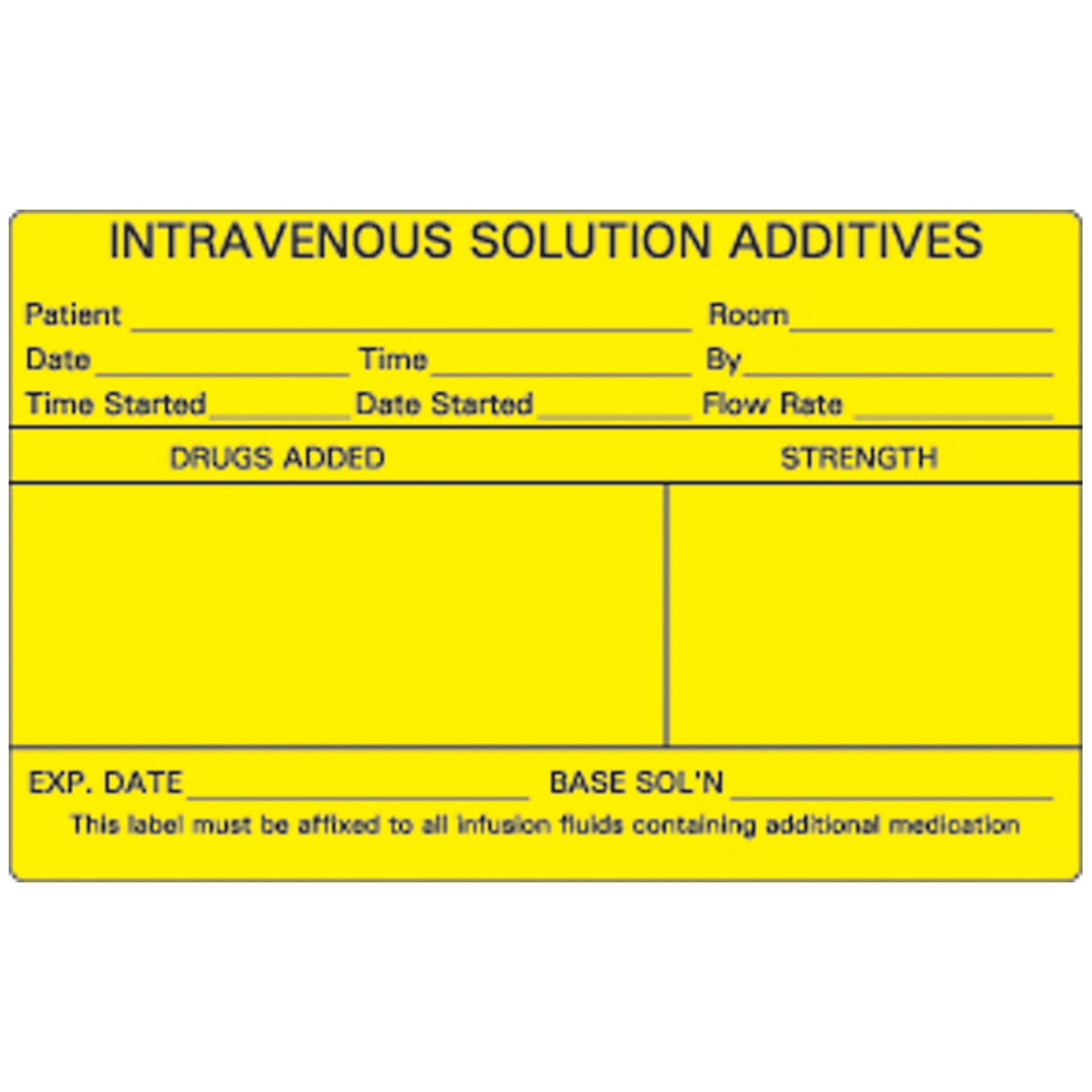 Intravenous Solution Additives IV Labels, 2_" x 4", Yellow, 500/rl