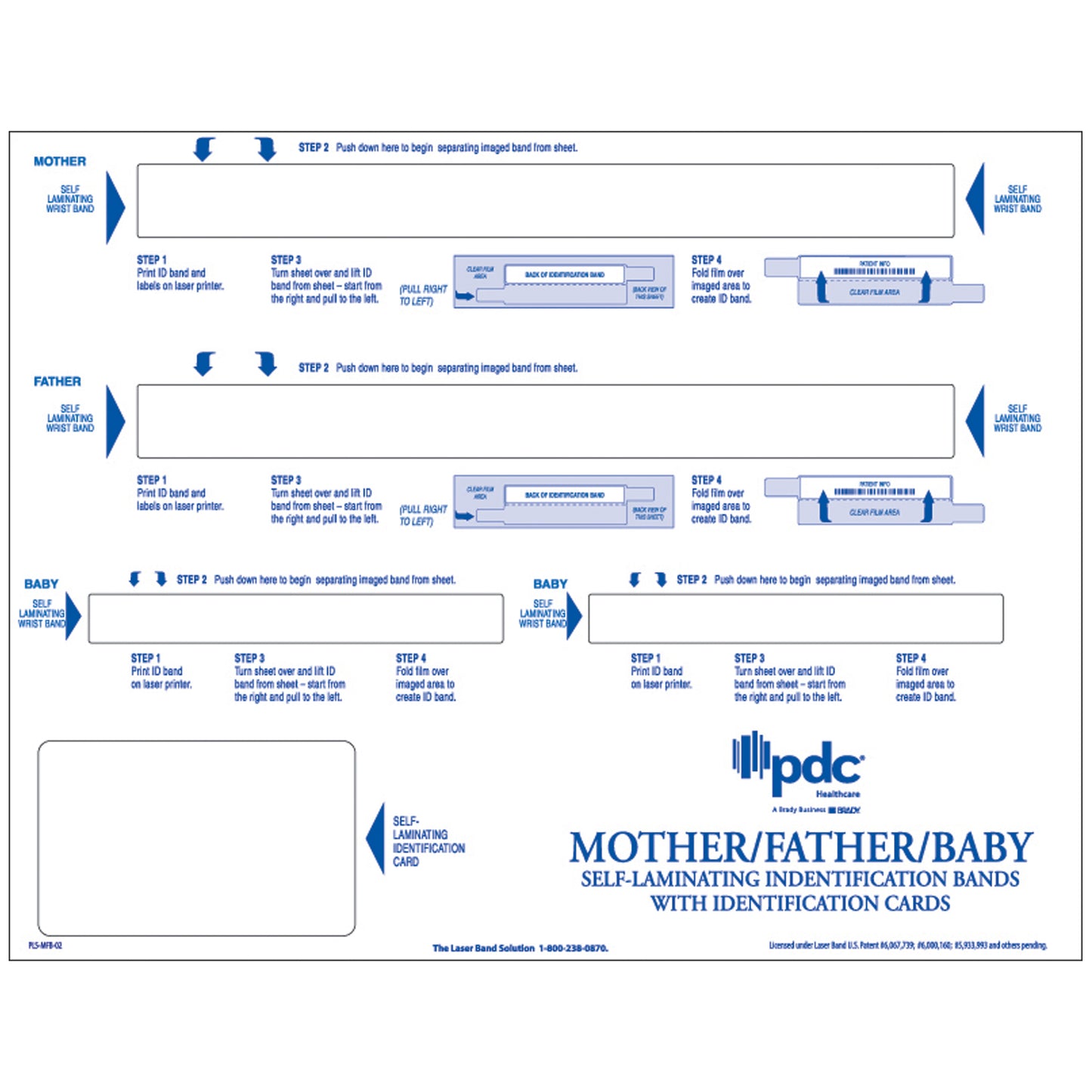 DataMate Mother-Father-Infant Laser Wristband, Size: 8_" x 11" Sheet with 2 Adult Self-Laminating wristbands, 2 Infant Self-Laminating Wristbands, & 1 Self-Laminating ID Card, 4 bx/cs