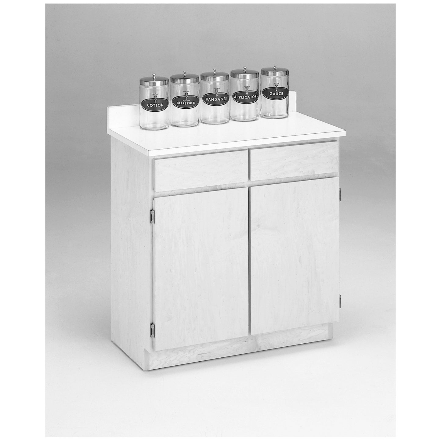 Treatment Cabinet, White Plastic Laminate Top, Splash Guard, 2 Drawers, 2 Doors, Walnut Finish, 30" x 17" x 31"