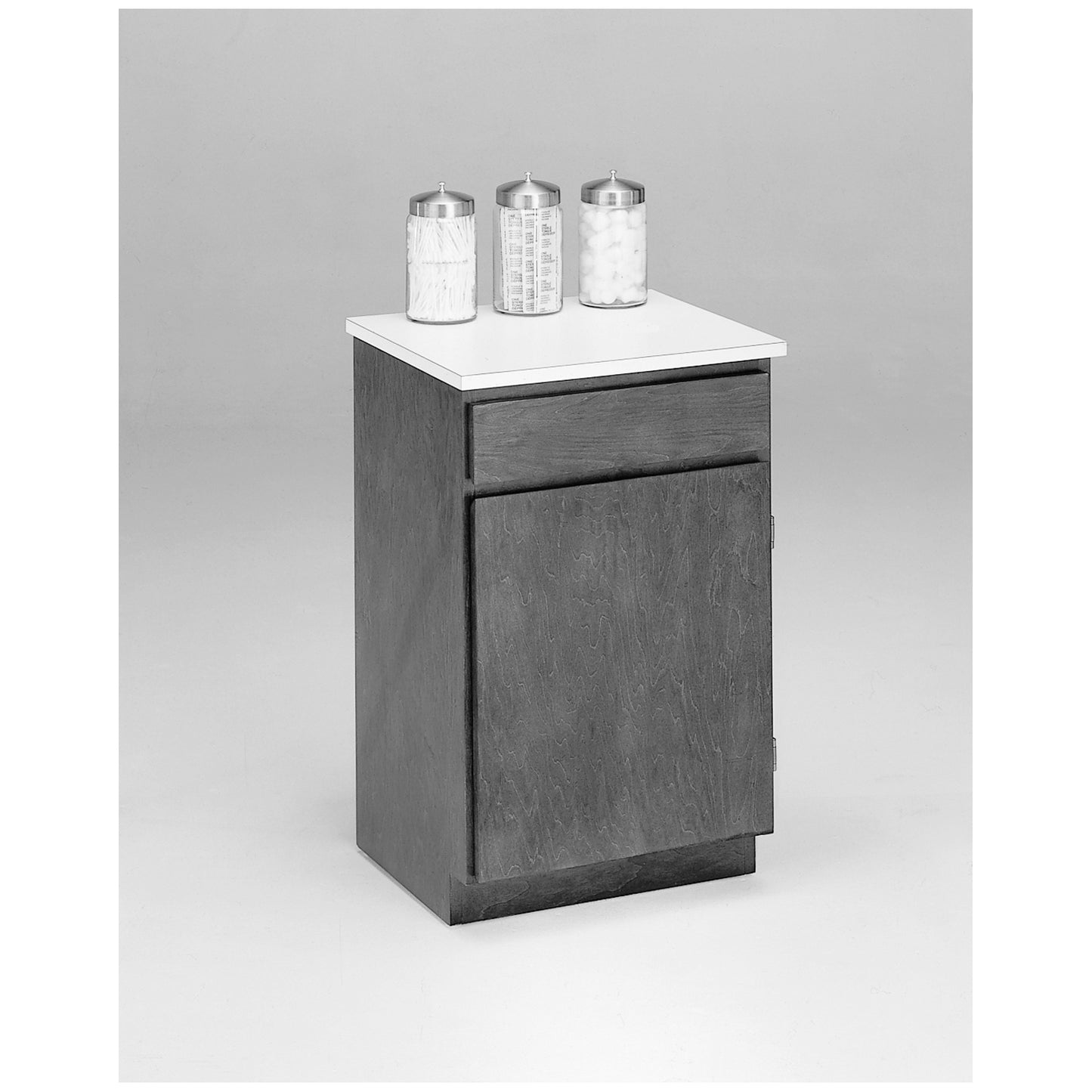 Utility Cabinet, White Plastic Laminate Top, 1 Drawer, 1 Door, 20" x 16" x 30", Walnut Finish