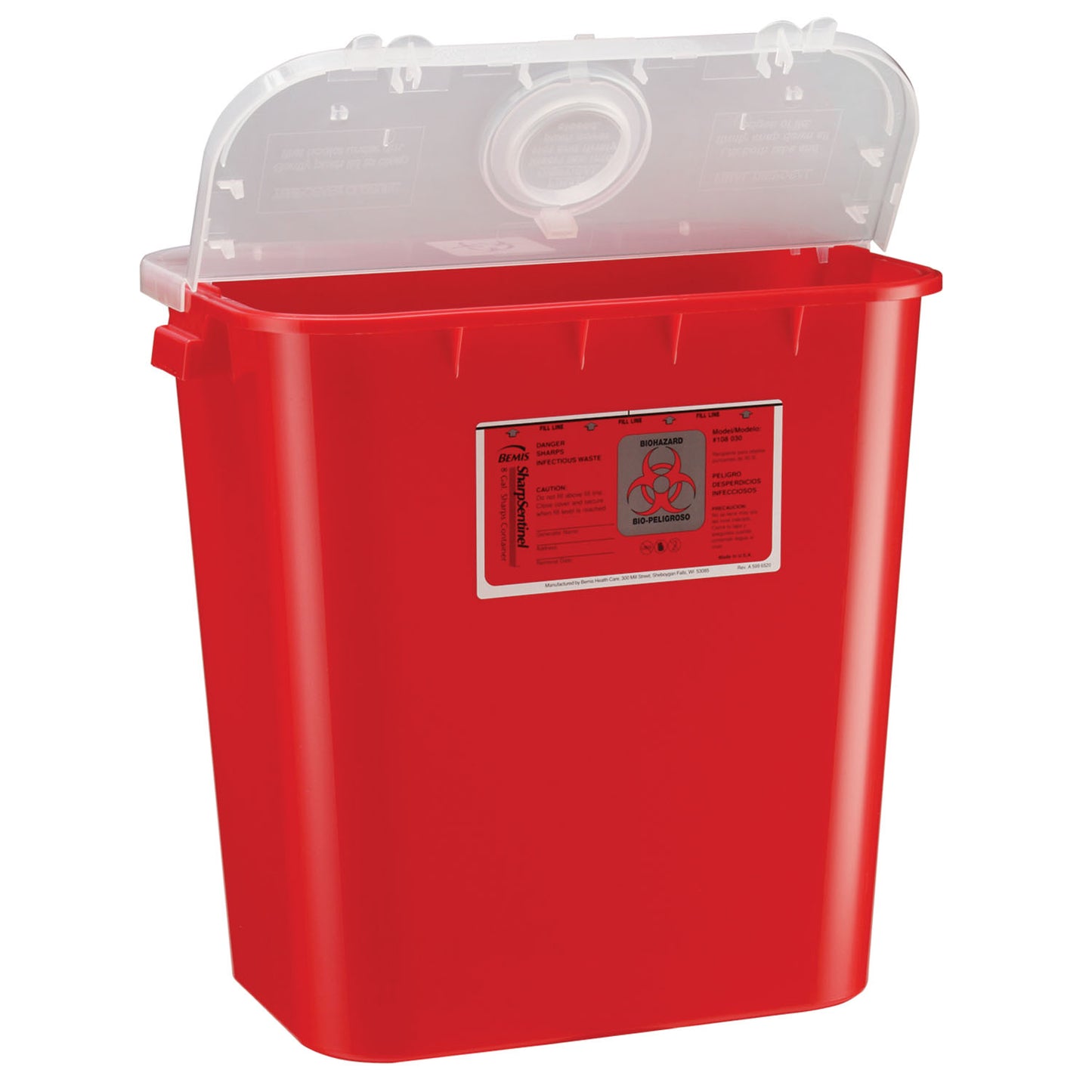 Sharps Container, 8 Gal, Dual Purpose Lid, Red, 10/cs