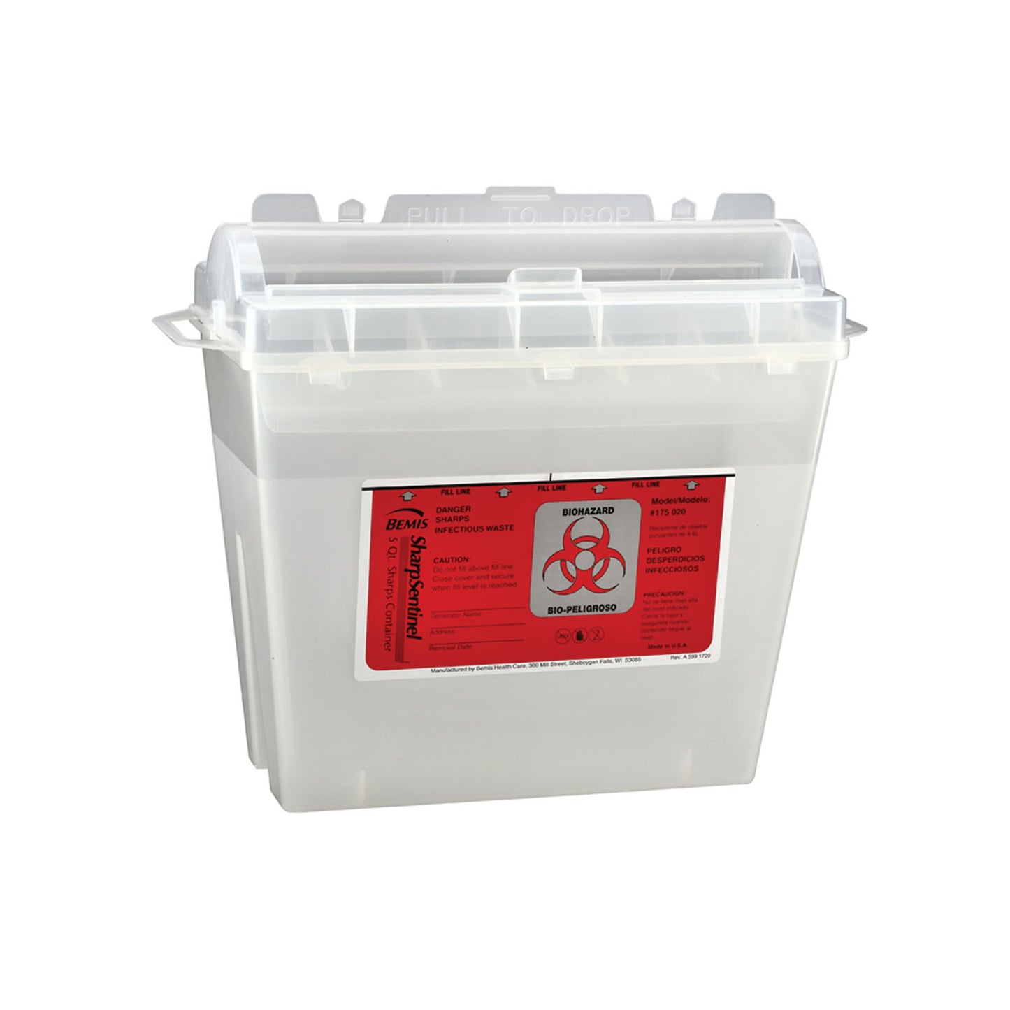 SharpSentinel Sharps Container, 5 Qt, Translucent Beige, Rotating Lid, 32/cs