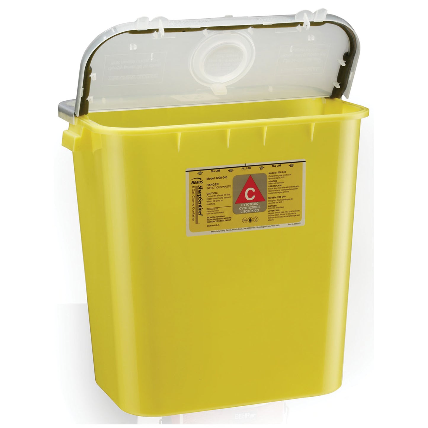 Chemo Container, 8 Gal, Yellow, 10/cs