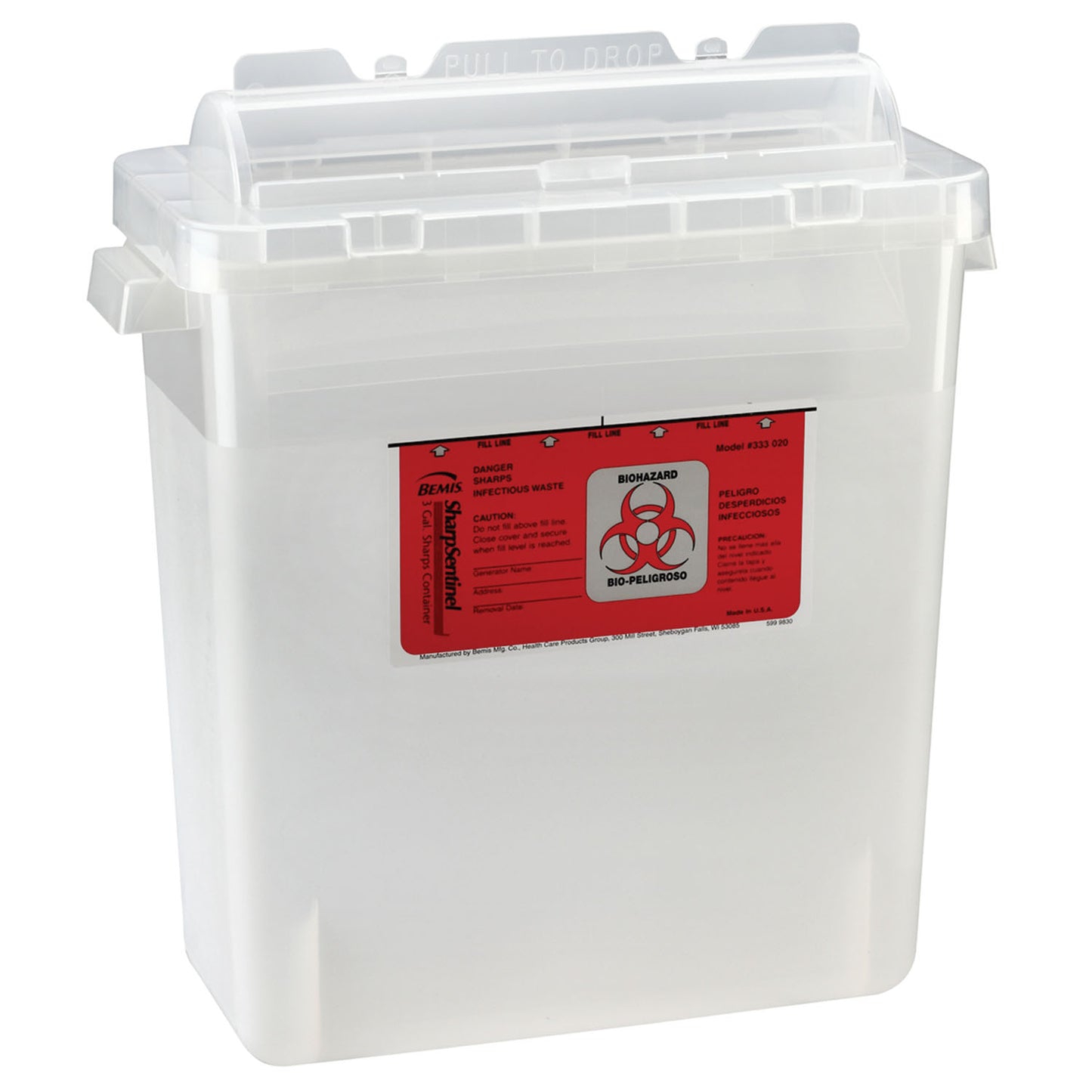 Sharps Container, 3 Gal, Rotating Lid, Translucent Beige, 12/cs