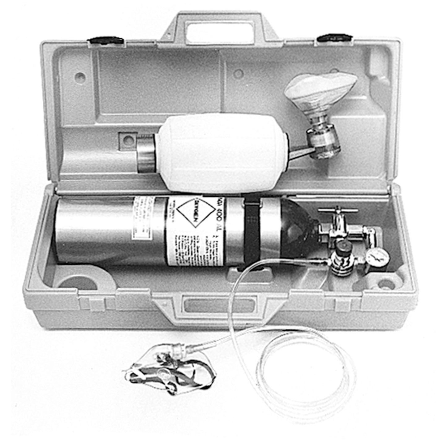 Emergency Oxygen Unit, 1502E Cylinder, 1441 Fixed Flow Regulator (6 LPM), Manual Resuscitator, Mask & Tube, Carrying Case, Empty