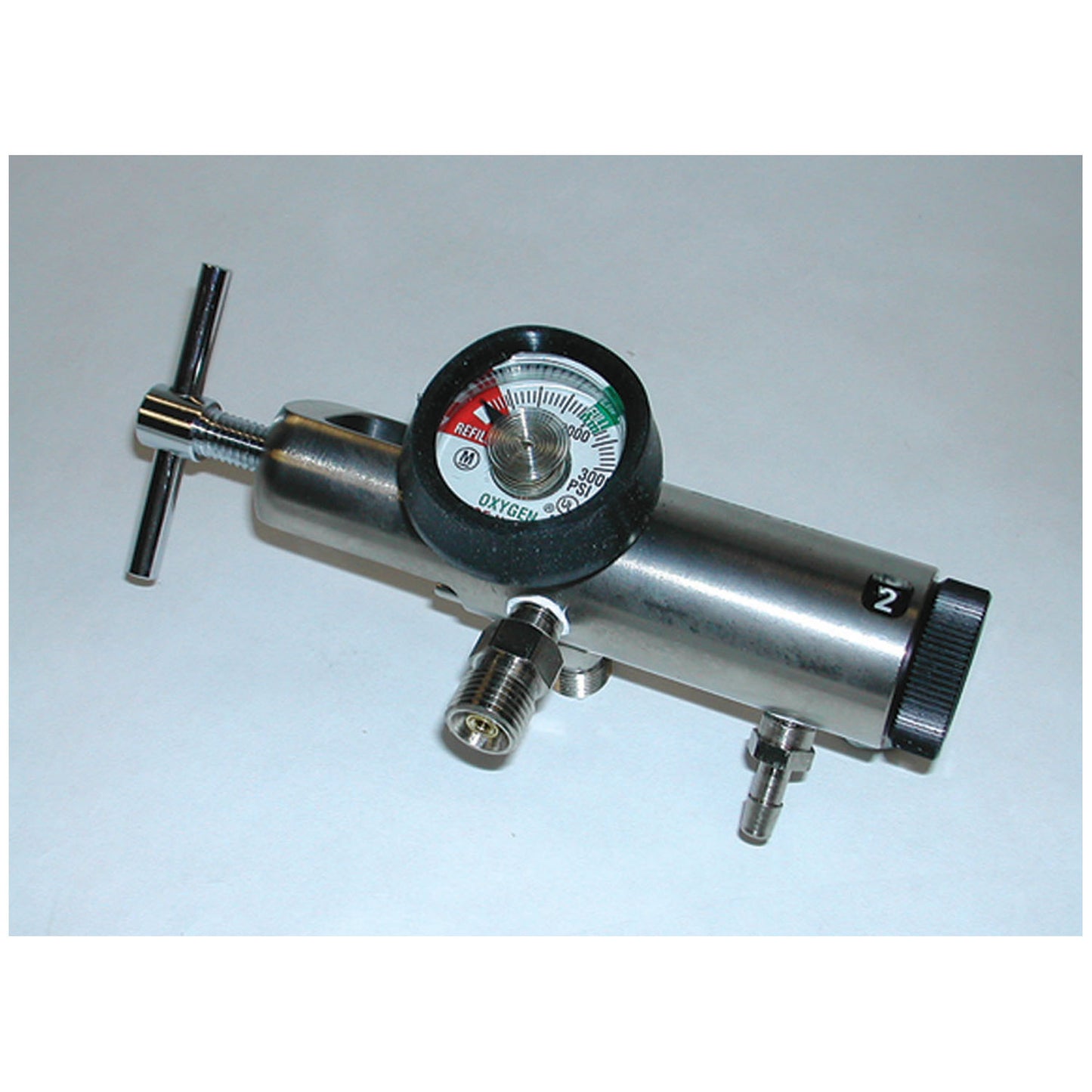 Mada Multi-Purpose High/ Low Flow Click Style Oxygen Regulators, 1/4-25 LPM, CGA-870 Yoke, 2 DISS Outlets, 50 PSI For Small Cylinders