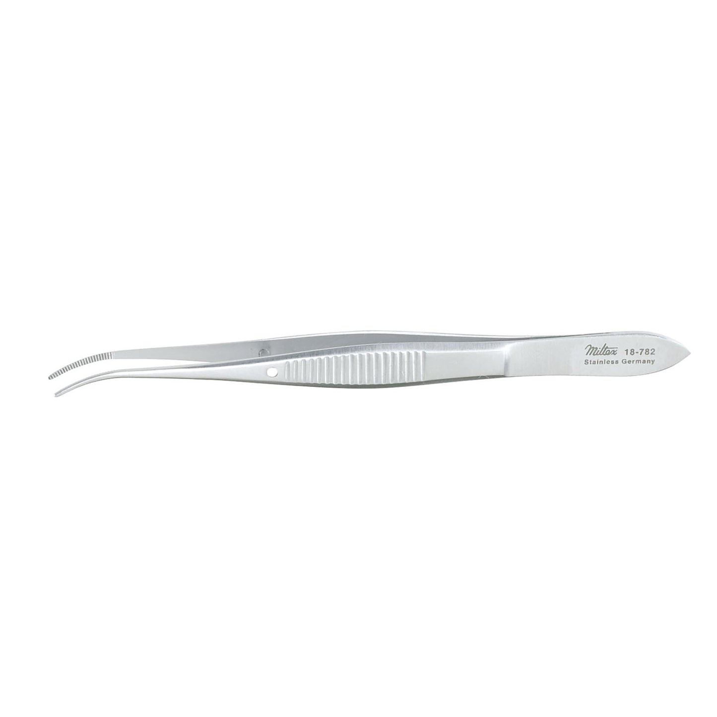 Eye Dressing Forceps, 4" Half Curved, Standard, 0.8mm Wide Tips