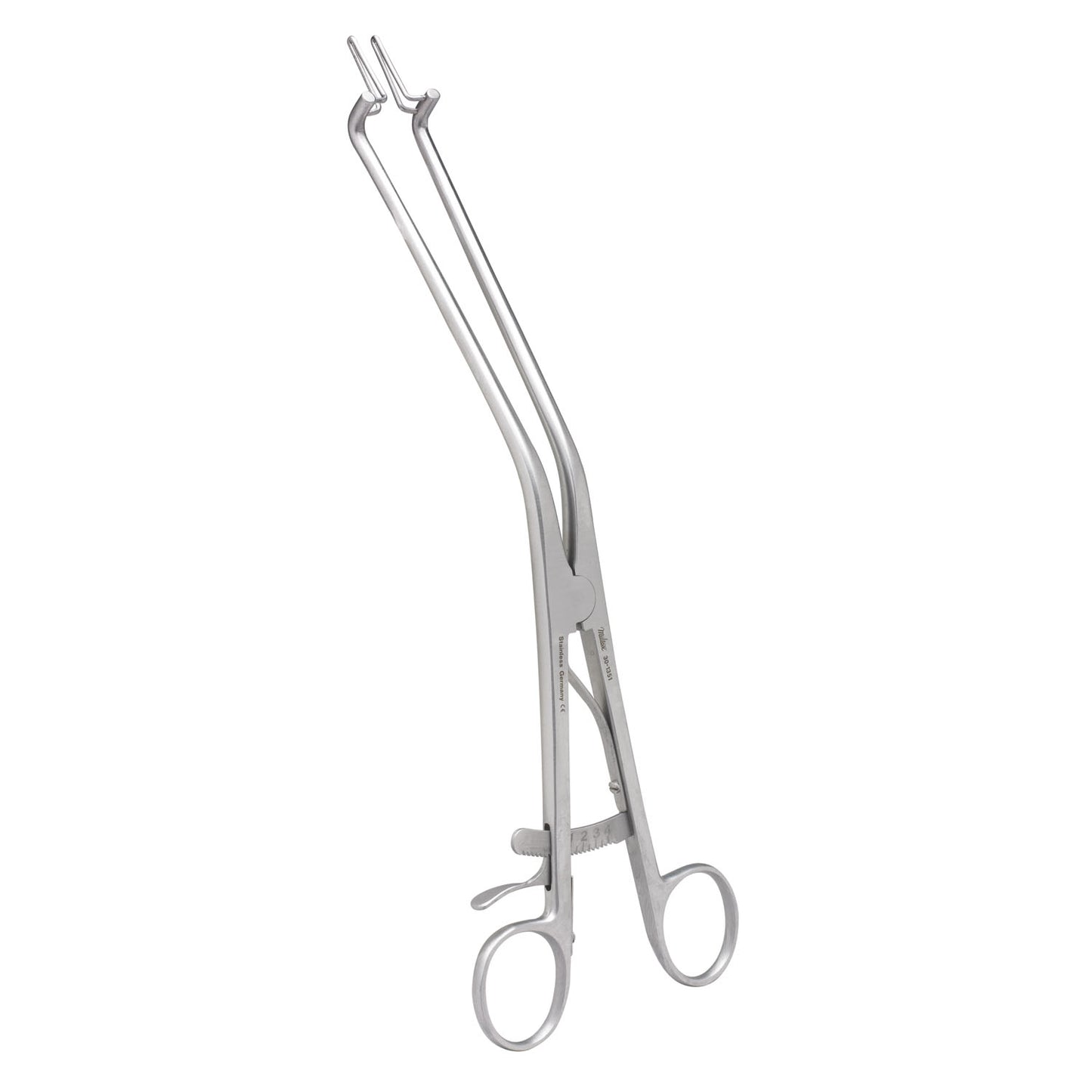 Endocervical Speculum, 11", Improved Pattern, Ratchet & Gauge, Extra Delicate Fenestrated Jaws 3mm Wide At Tip x 25mm Long