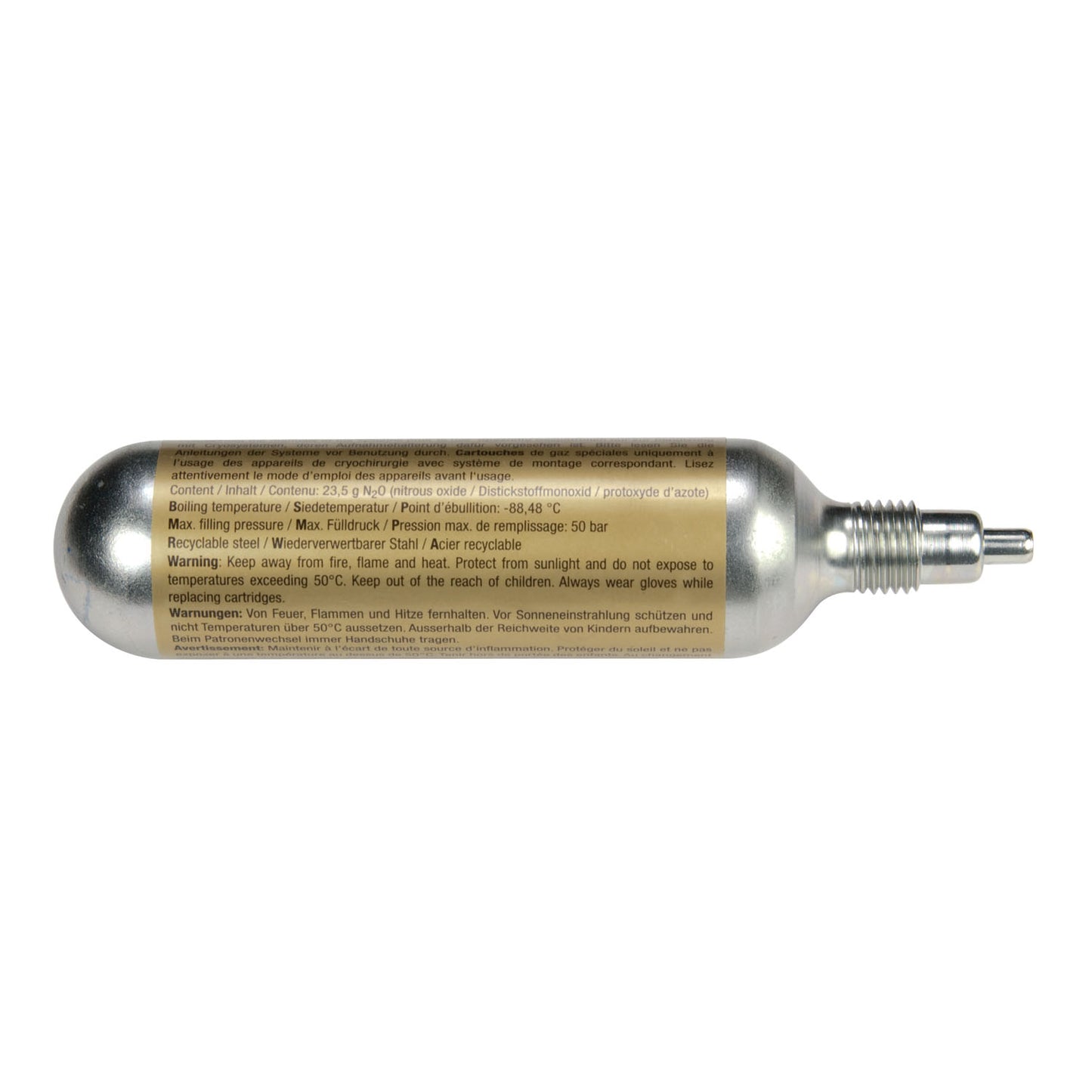 Cartridges (23.5g N2O), Medical Grade, Threaded Safety Valve, 4/pk