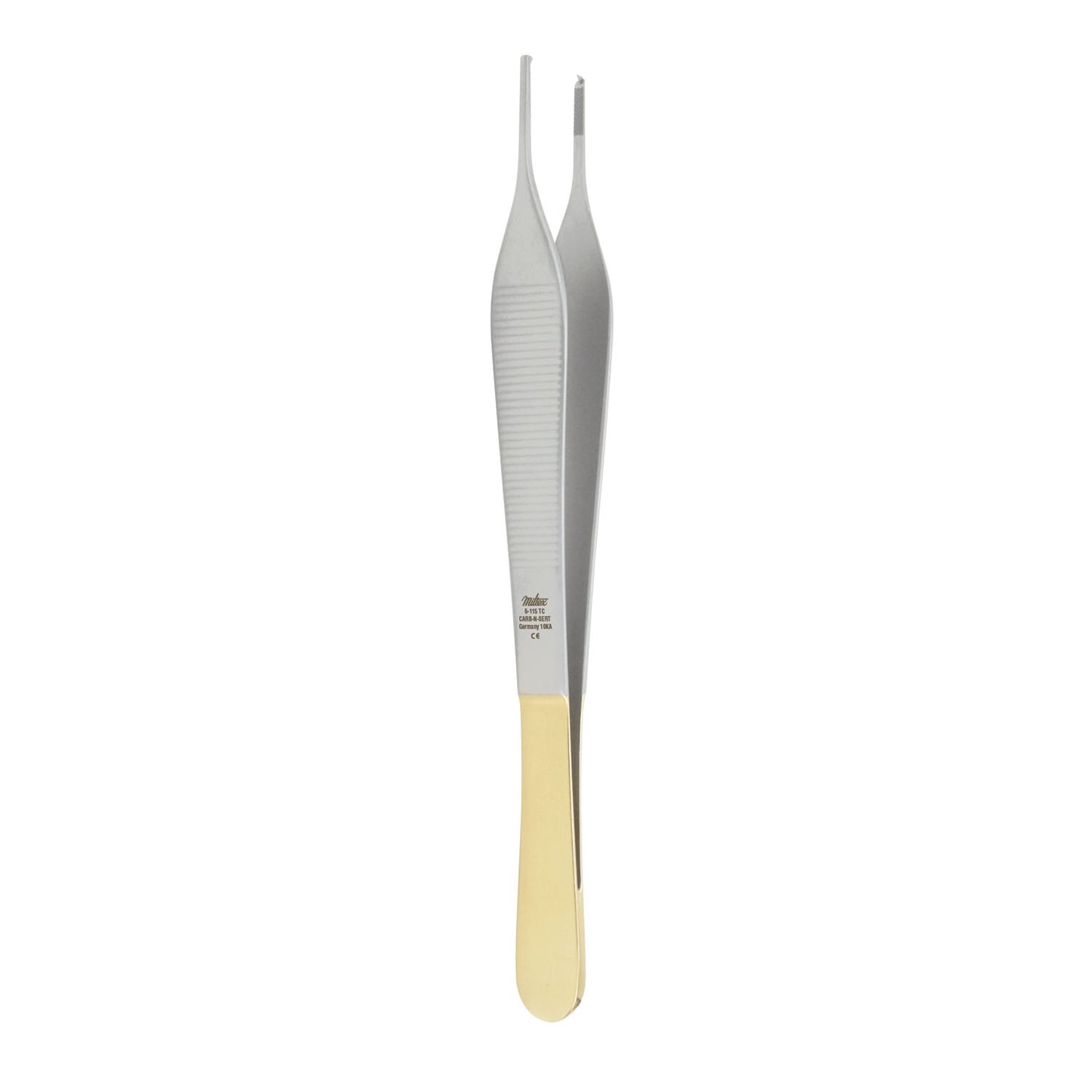 Hudson (EWALD) Forceps, 6", Tissue & Suture, 1x2 Teeth, Cross Serrated Tying Platform, Carb-N-Sert (Tungsten Carbide)