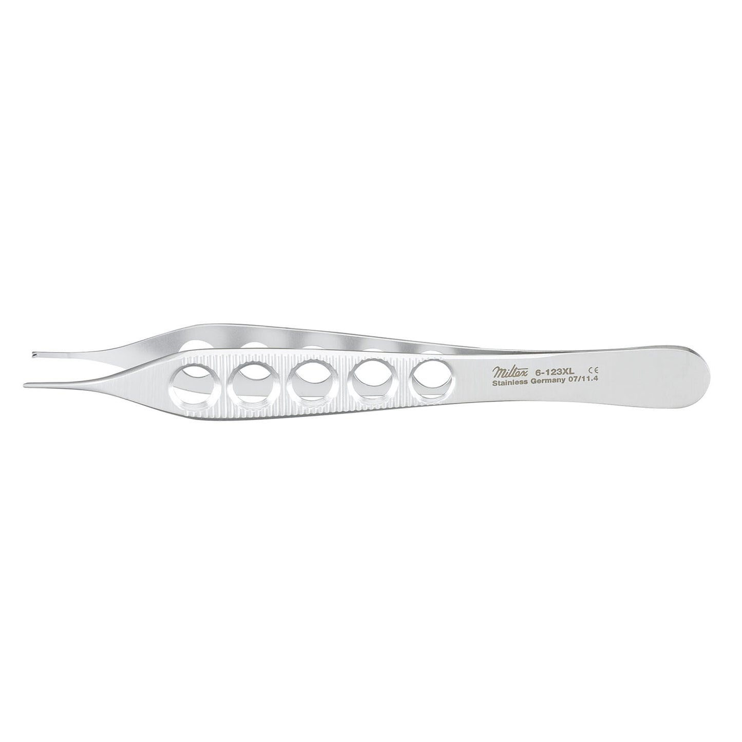 Tissue Forceps, 4_", 1x2 Teeth, Fenestrated Handles, Platform, Lightweight