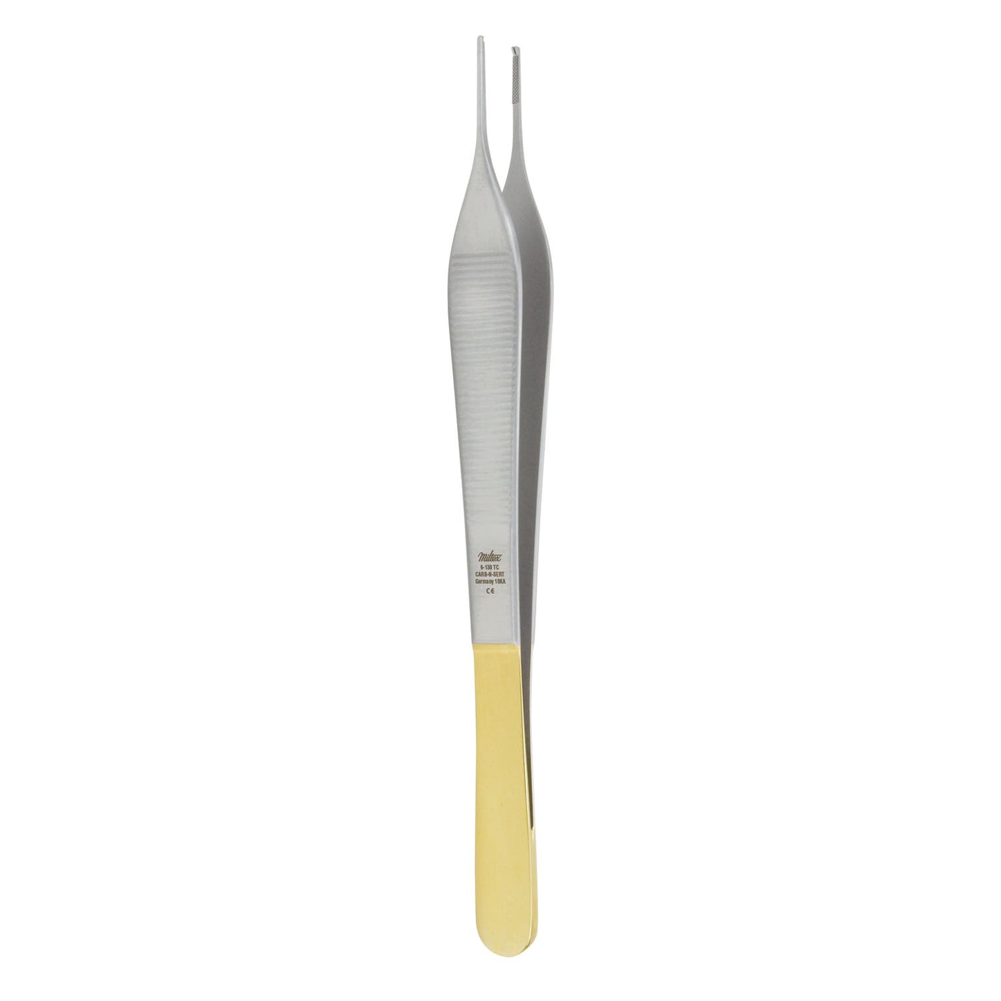 Adson Forceps, 6", Tissue & Suture, 1x2 Teeth, Cross Serrated Tying Platform, Carb-N-Sert (Tungsten Carbide)