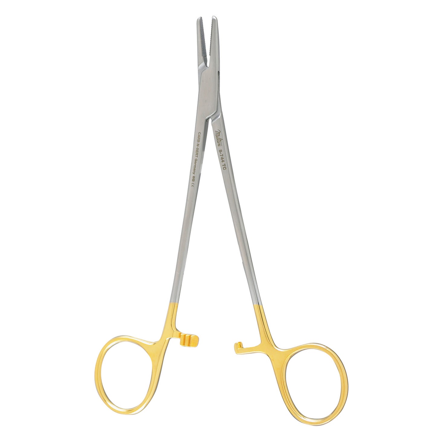 Mayo-Hegar Needle Holder, 6", Quick Release Ratchet, Serrated, Carb-N-Sert T.C. Jaws