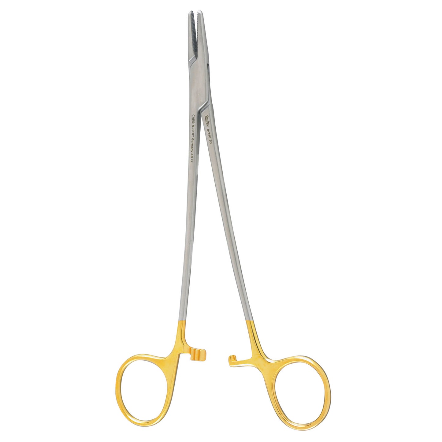 Mayo-Hegar Needle Holder, 7", Quick Release Ratchet, Serrated, Carb-N-Sert T.C. Jaws