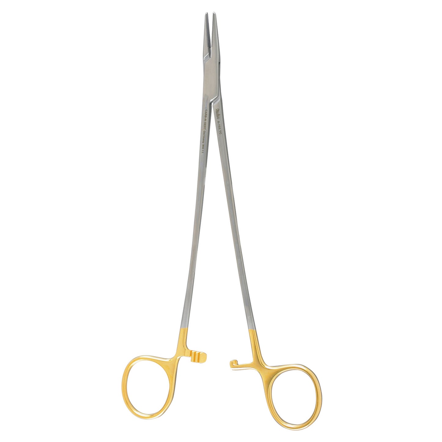 Crile-Wood Needle Holder, 8", Quick Release Ratchet, Serrated, Carb-N-Sert T.C. Jaws