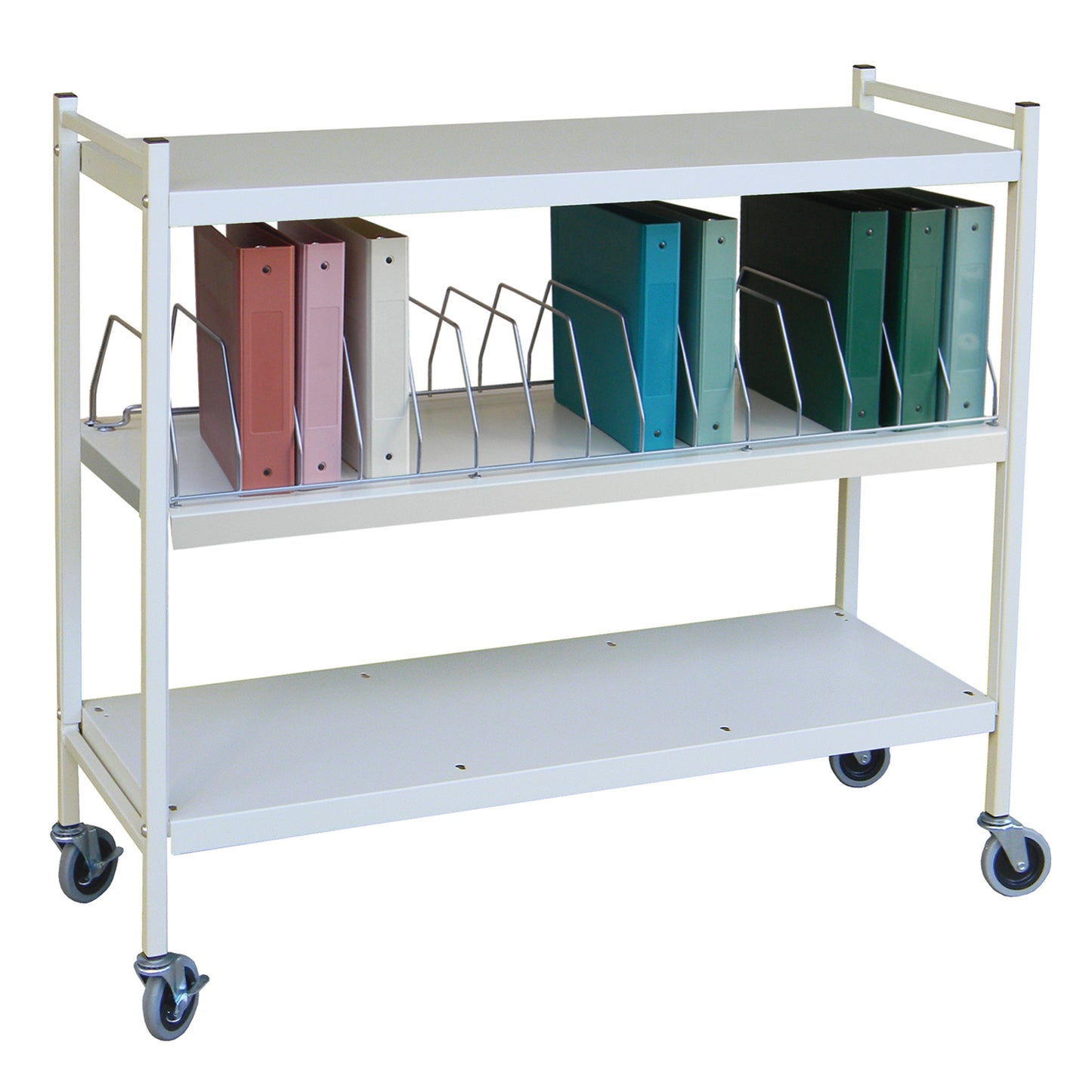 Large Omnicart For Binders, 2_" Spine, Holds 15 Ring Binders Per Shelf, Chart Rack, 3 Shelves, 1 Organizer, 15 Capacity, 43_"H x 49_"W x 17"D