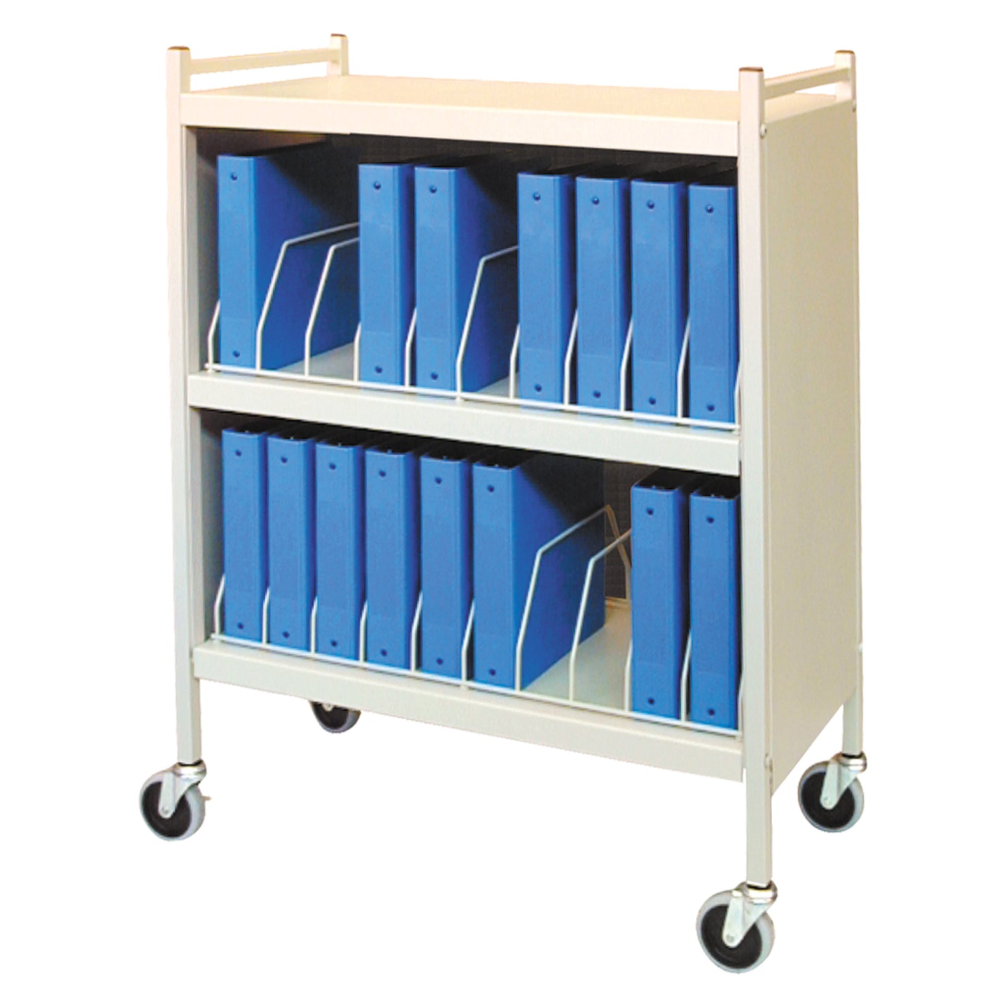 Big Beam Standard Cabinet Style Omnicart For Binders, 3_" Spine, Holds 8 per Shelf, 3 Shelves, 1 Organizer, 8 Capacity, 43_"H x 34_"W x 17"D